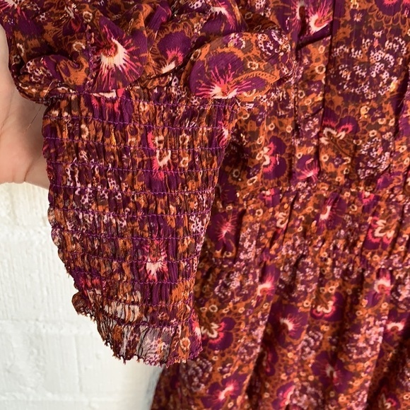 House of Harlow 1960 Floral Deep V Neck Ruffle Tiered Cottagecore Boho Dress - Picture 7 of 8